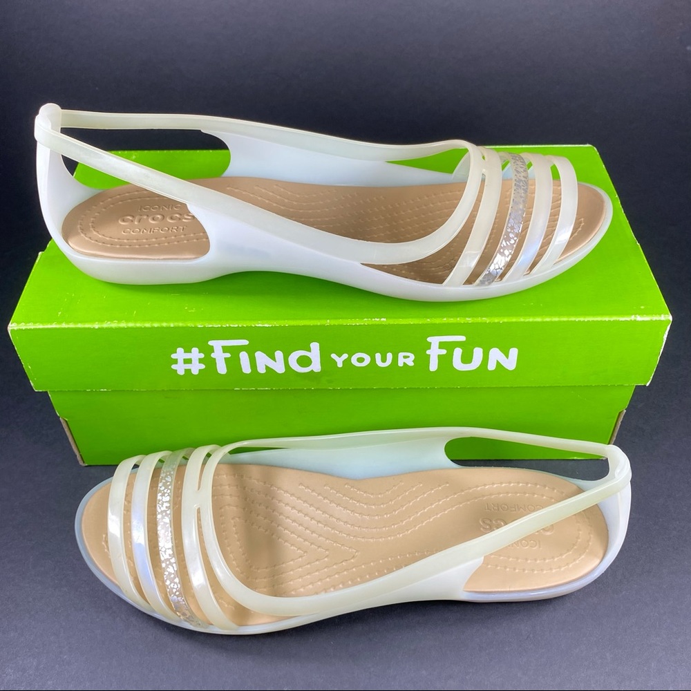 CROCS Isabella Huarache Flat Slip On Sandal Oyster